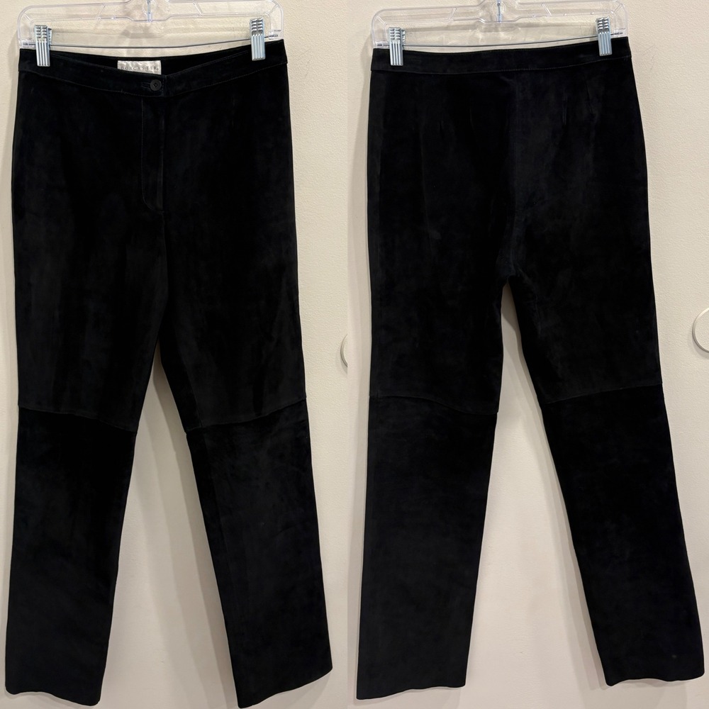 VTG 90s Doncaster Black Suede Leather Pants Womens 4 Straight Leg Minimalist CBK